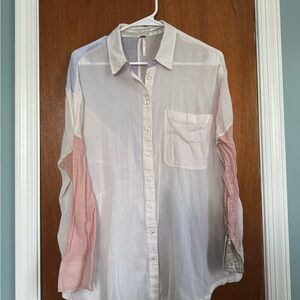 Free People White Button Down Shirt Lightweight Top